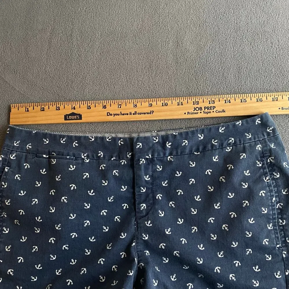 Hinge Chino Shorts All Over Anchor Novelty Print‎ Womens 8 Preppy Blue White